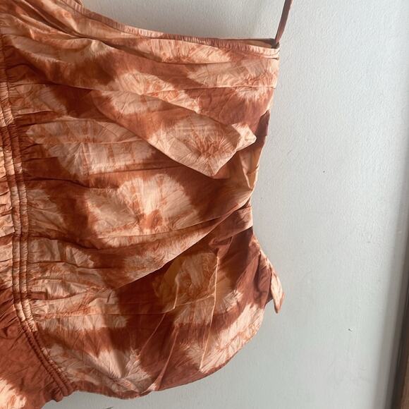 ULLA JOHNSON Senta One-Shoulder Tie Dye Stripe Cotton Top Sequoia - Picture 4 of 16